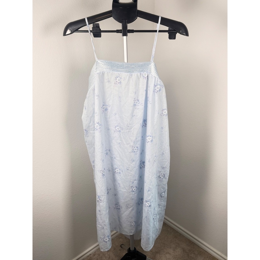 Vintage Blue Floral Nightgown Spaghetti Strap Satin‎ Trim Romance Cottagecore - Picture 1 of 5